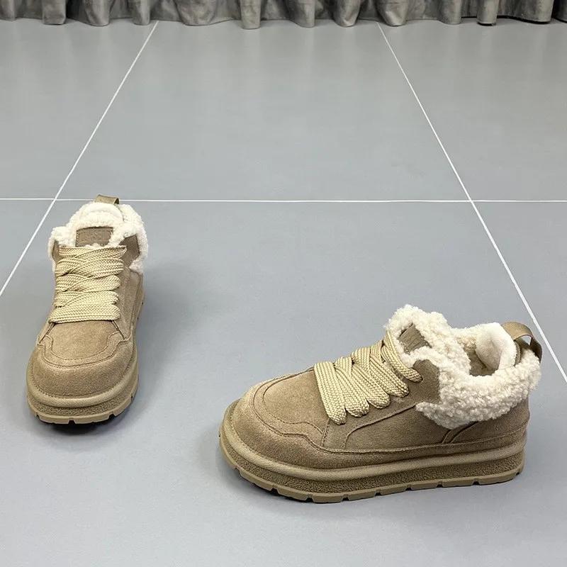 

Зимние ботинки для женщин 2025 года, новые зимние модные замшевые теплые хлопковые туфли на платформе со шнуровкой, утолщенные плюшевые уличные ботильоны, кроссовки 38 хаки
