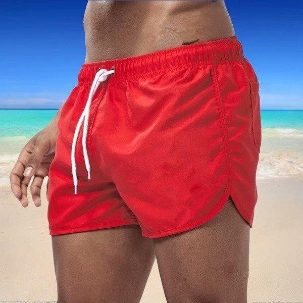 Summer Men Fashion Casual Pure-Color Beach Fitness Tether Elastic Swim Trunks Summer Men Fashion Casual Pure-Color Beach Fitness Tether Elastic Swim Trunks