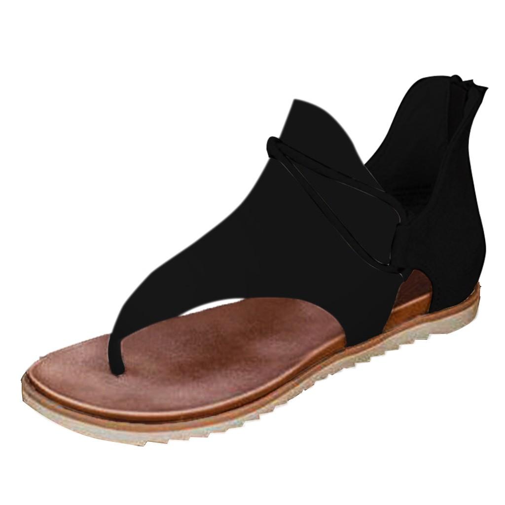 Women Summer Clip-Toe Shoes Zipper Comfy Sandals Flats Lady Casual Beach Sandals