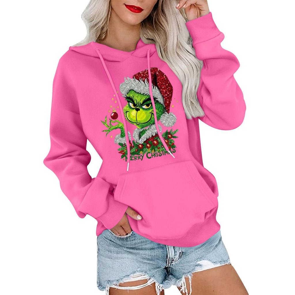 Women's Casual Comfortable Neck Hooded Long Sleeve Christmas Print Warm Sweatshirt
