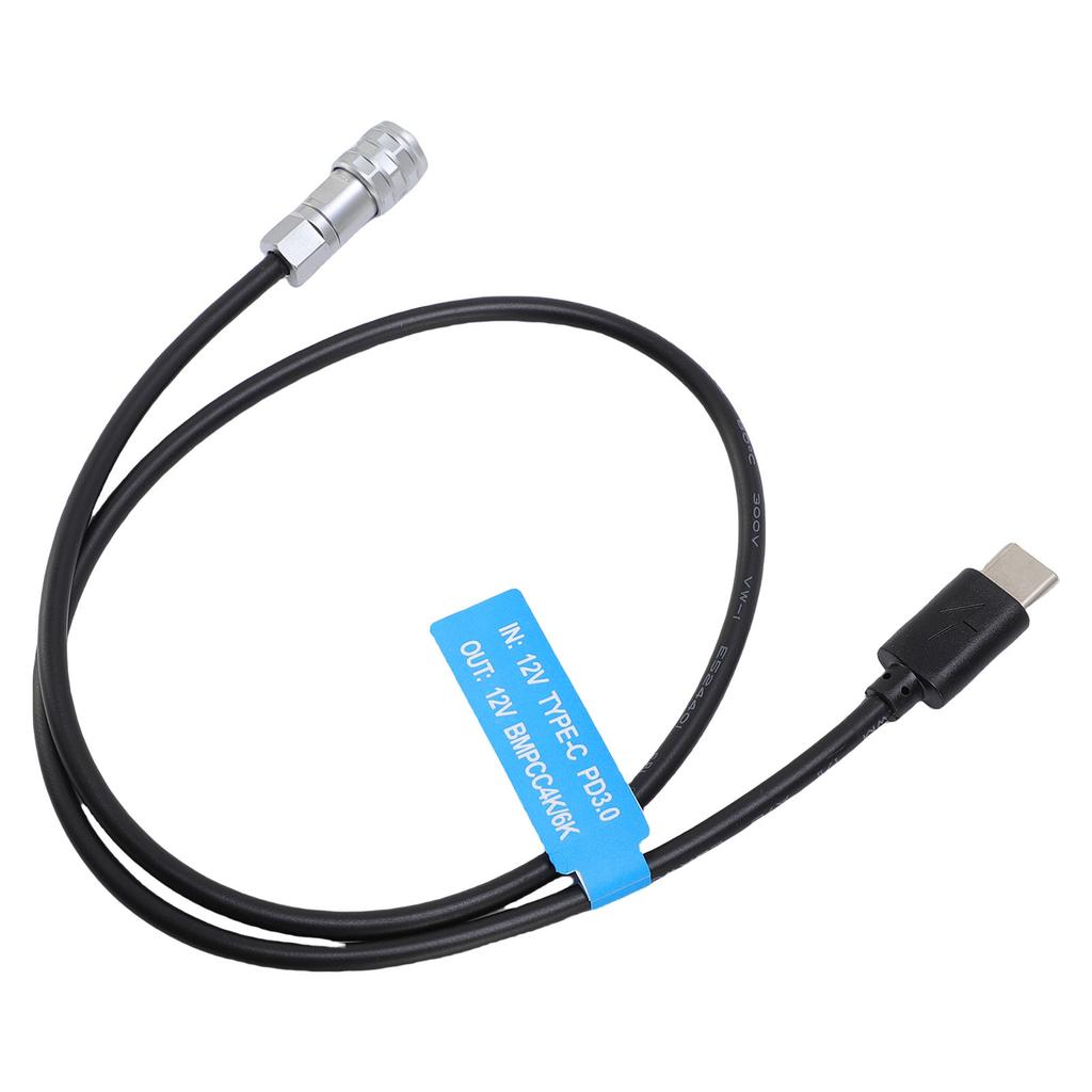 USB C PD Power Cable Fit for BMPCC 4K 6K Cameras Type C Power Straight Cable with Indicator Light 19.7in