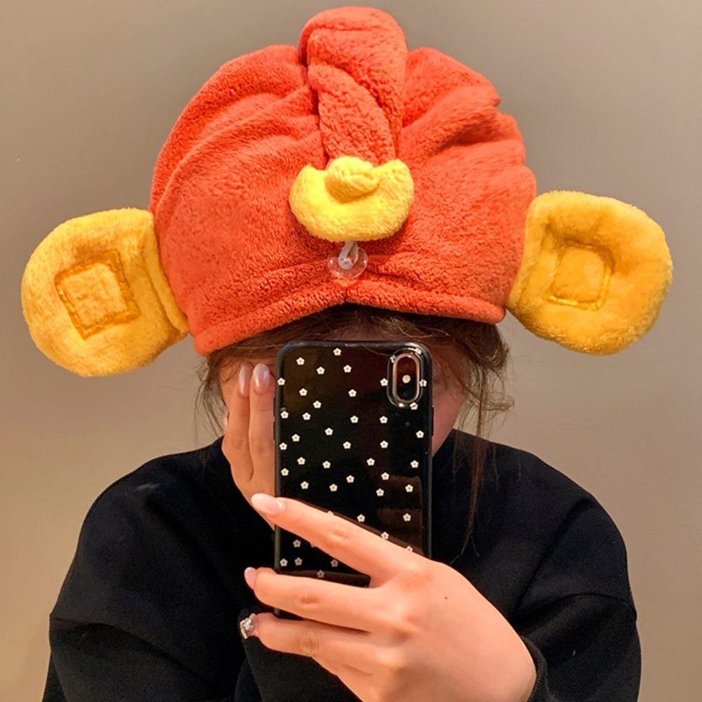 God of Wealth Shape Hair Drying Cap Absorbent No Pilling Hair Drying Towel Quick-Drying No Shedding Hair Wrap