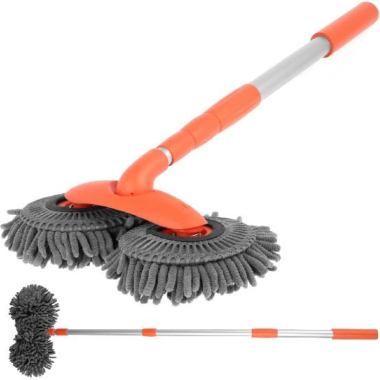 Car Wash Brush - Telescopic Long Handle with Dual Microfiber Heads, Scratch-Free Detailing Tool for Windows, Vehicles