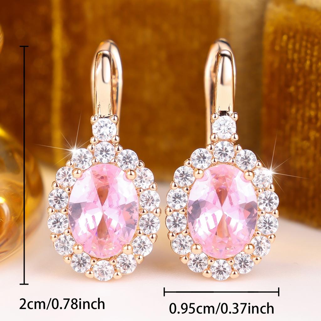Elegant Female White Pink Stone Round Hoop Earrings Trendy Fashion Gold Color Wedding Jewelry For Women