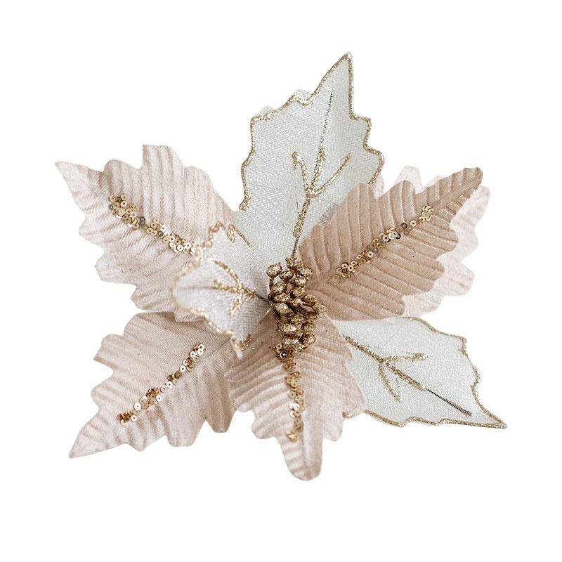 High-quality 25cm Vine-like Christmas Flower Garland With Net Fabric And Sparkling Sequins