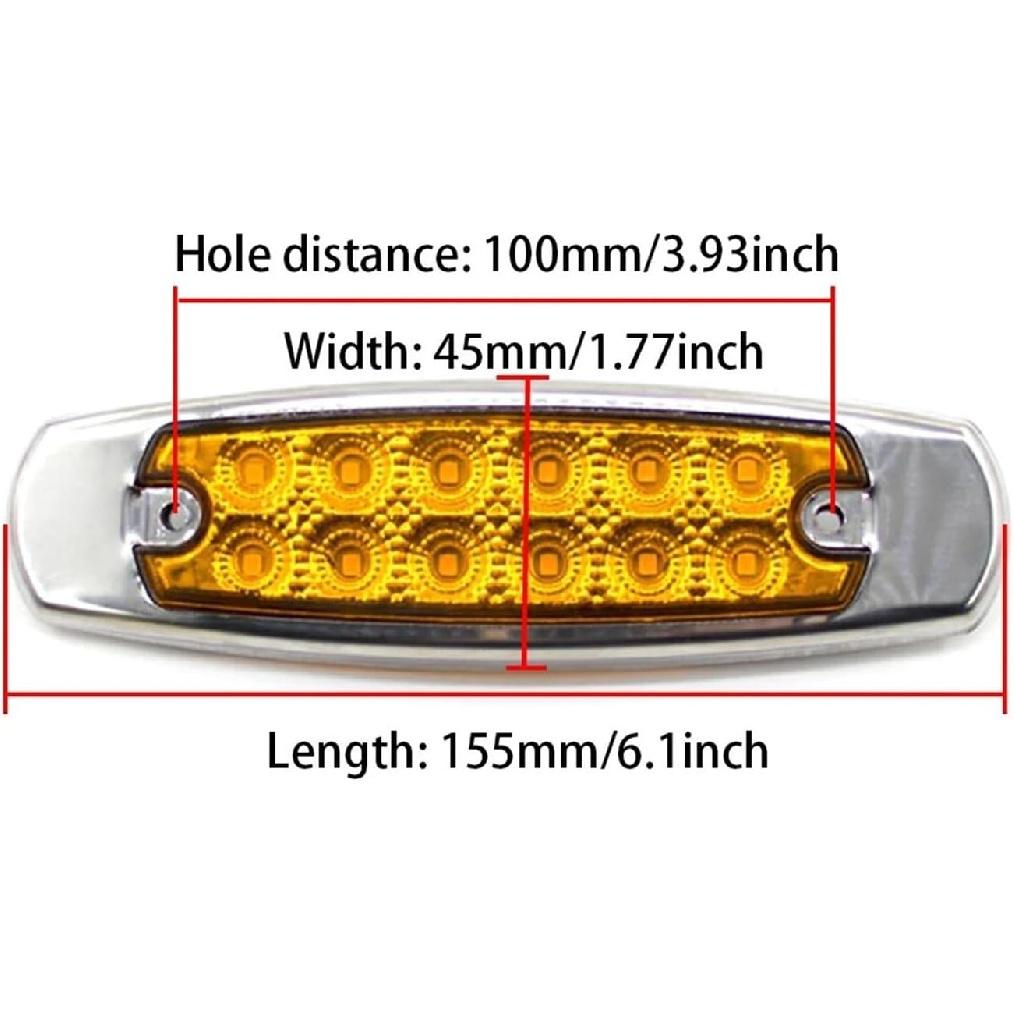 10pcs 12V 24V 12 LED Waterproof Side Marker Lights for Trucks, Trailers, Caravans, Buses, Boats - Clearance Lighting Solution(10x Yellow)