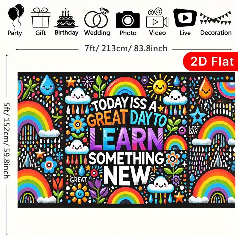 2D Flat Teacher Bulletin Board Backdrop, Colorful Inspirational Quote Photo Banner