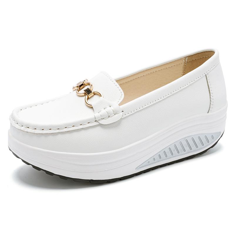 Cross-border Songgao Height-Increasing Plus Size Genuine Leather Bean Shoes for Women