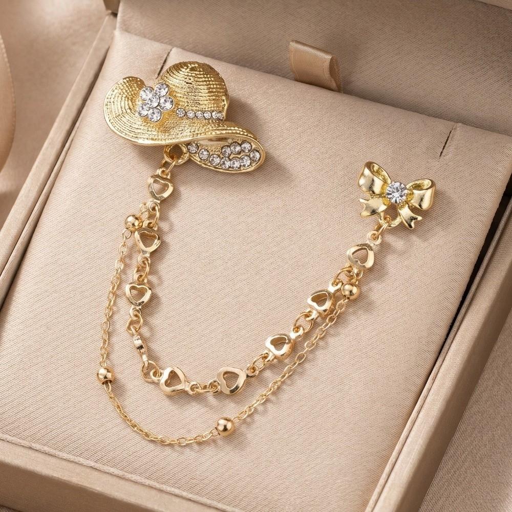 Personality Crystal Hat Bow Brooch Zinc Zinc Alloy Zircon Badge Pin Tassel Pendant Brooch Party Favors