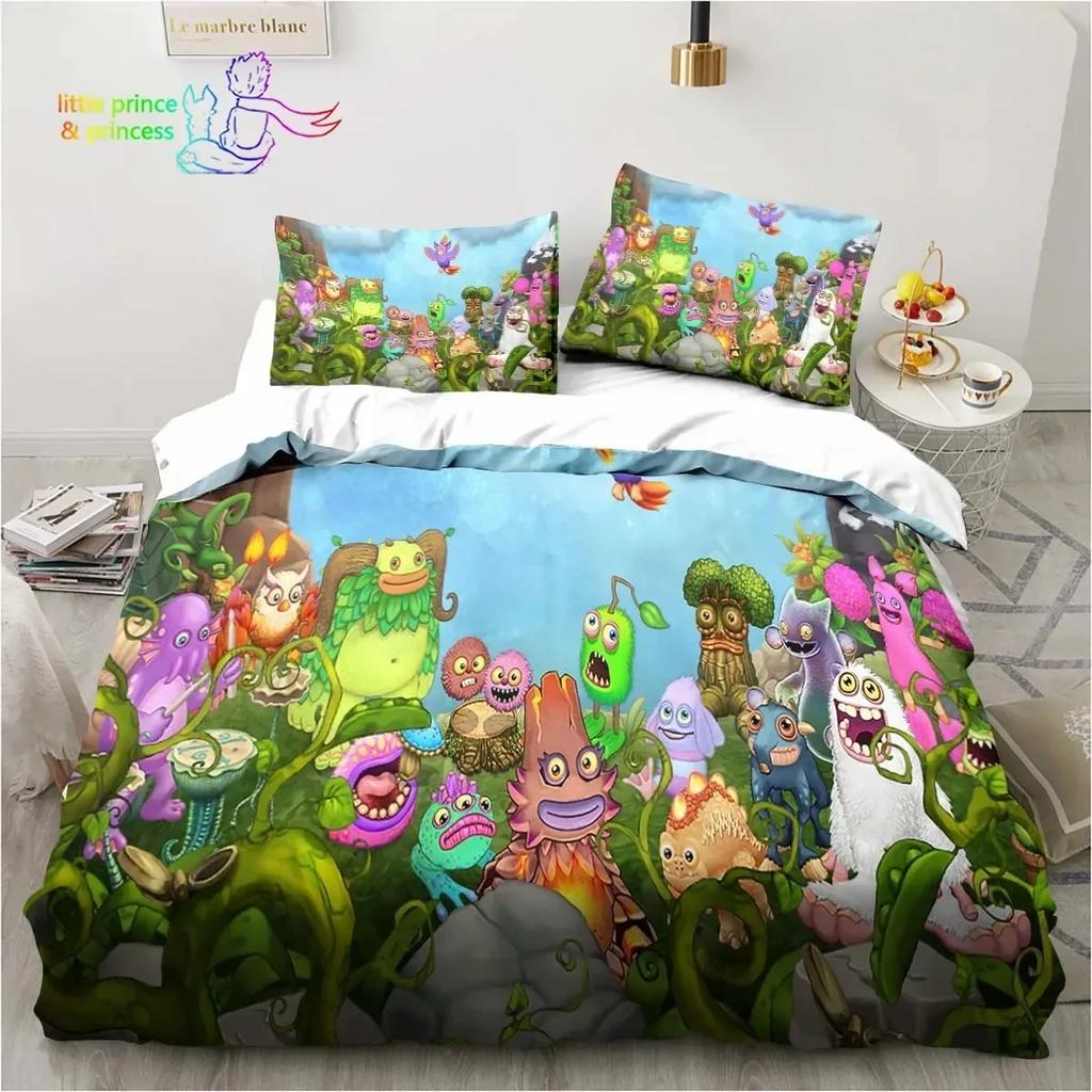 My Singing Monsters Video Game Cartoon Bedding Set Single Twin Full Queen King Size Bed Set Adult Kid Bedroom Bedding Gift