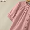ZANZEA Damen Freizeit Rundhals Einfarbig Kurzarm Bluse