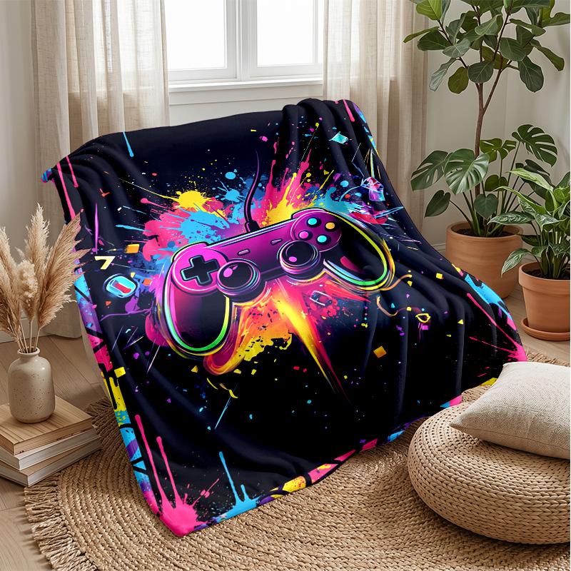 Neon Gamepad Art Theme blanket Lightweight Warm Flannel Blanket Decorative Throw Blanket for Home Decoration