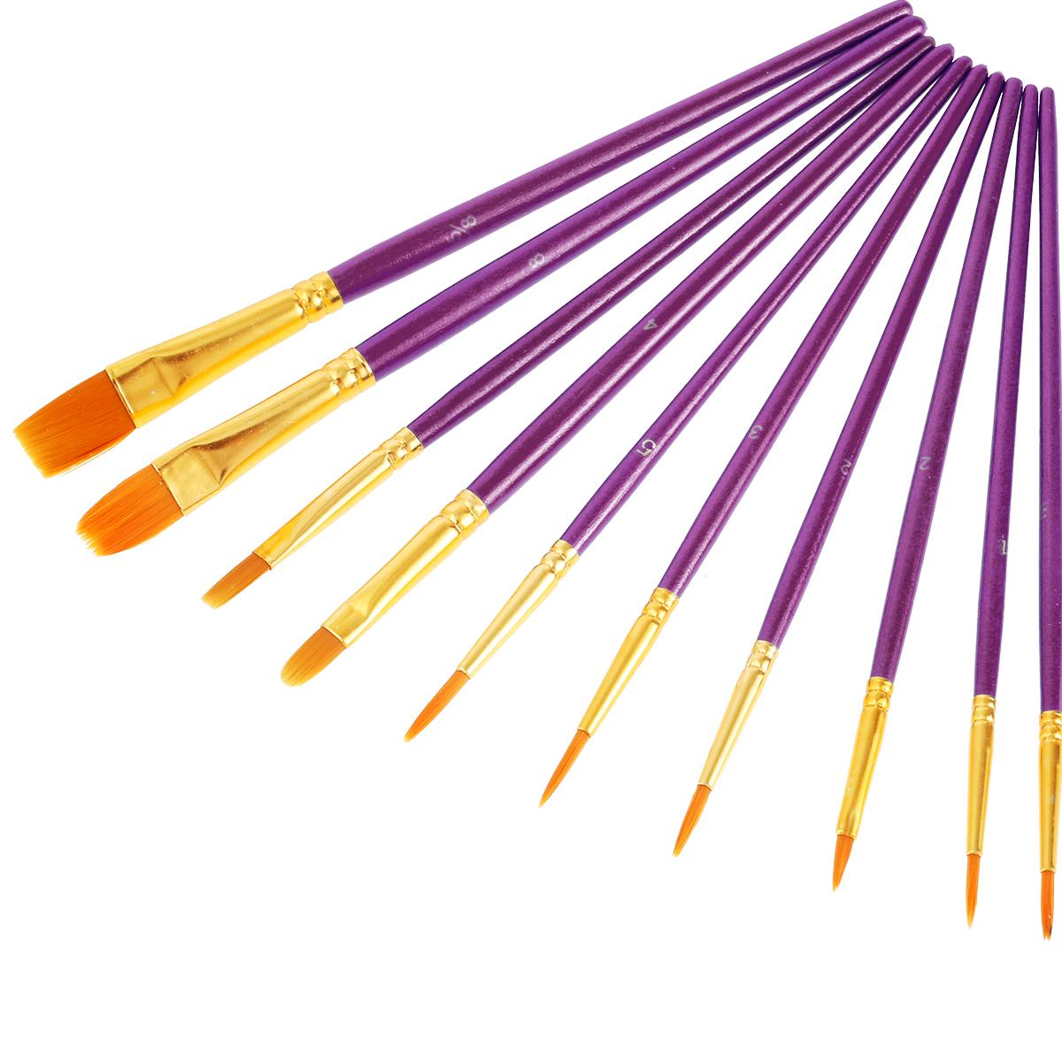 

10pcs Paint Brushes Set 10 Sizes Brush Tip Art Brush Set Painting Kits Acrylic Paint Brushes for Watercolor Oil Rock Face Paint фіолетовий