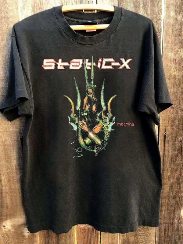 Винтажный стиль Static X Футболка с коротким рукавом для рок-тура Классическая футболка KV36324 Унисекс M