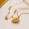 Gold Disc Collarbone Necklace Smiley Face Sun Star Pendant Women Light Luxury Versatile Jewelry