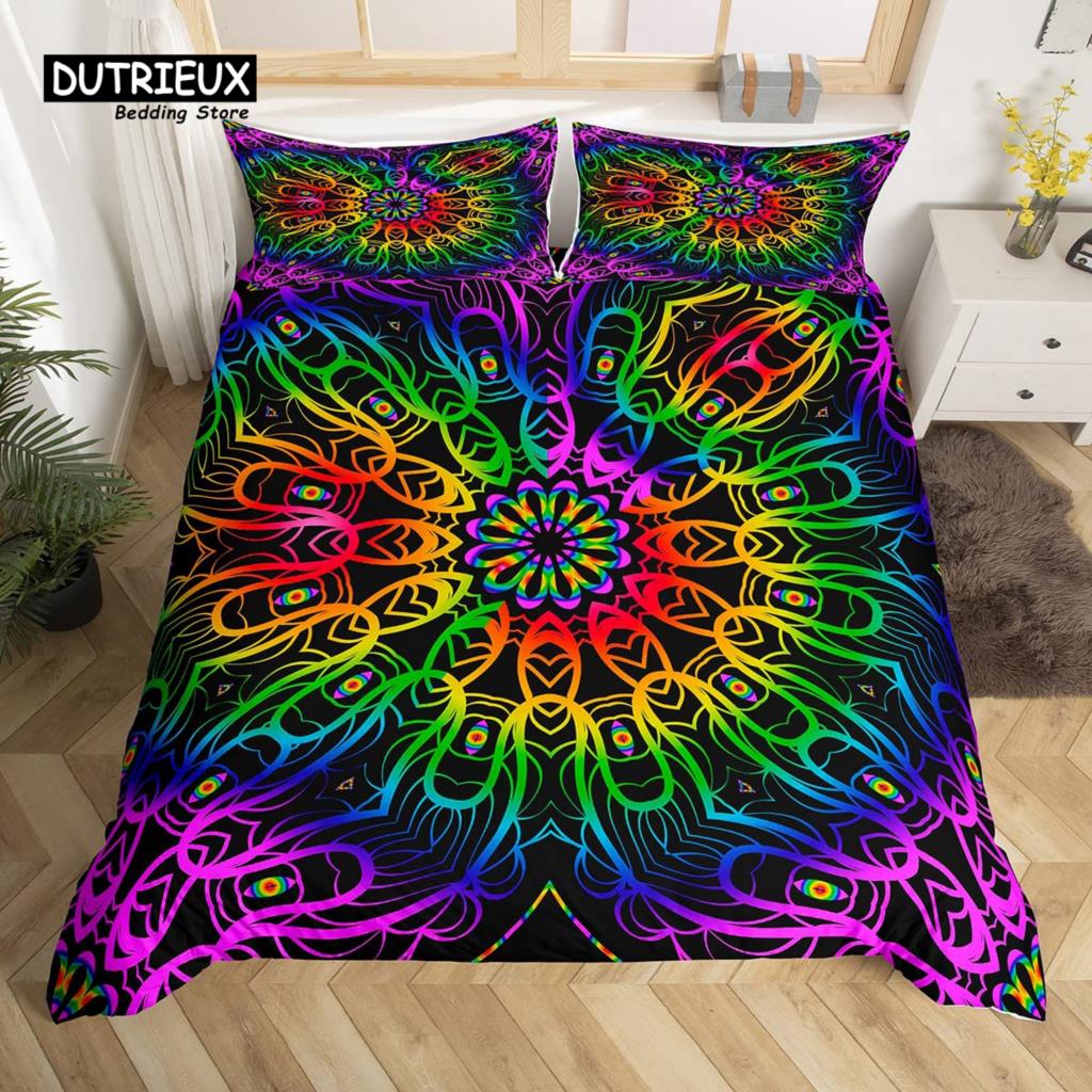 Bohemian Mandala Bettwäsche-Set, 3-teiliges Bettwäsche-Set, Weiche Bequeme Atmungsaktive Bettbezüge, Für Schlafzimmer Gästezimmer Dekor