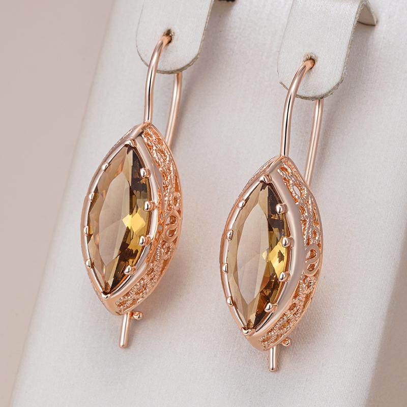 Light Brown Natural Zircon Long Drop Earrings For Women Rhombus  Rose Gold Color High Quality Daily Fine Jewelry