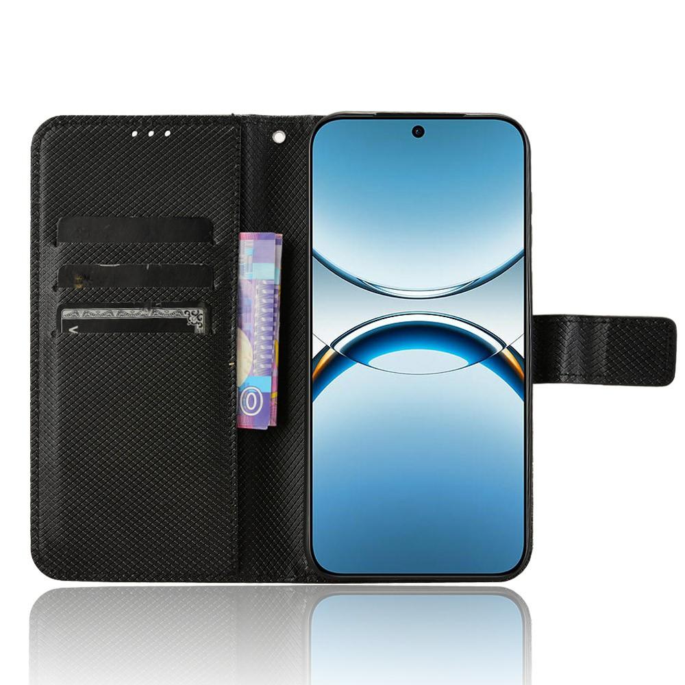 

For Oppo Find X8 5G Case PU Leather Diamond Texture Wallet Phone Cover Black