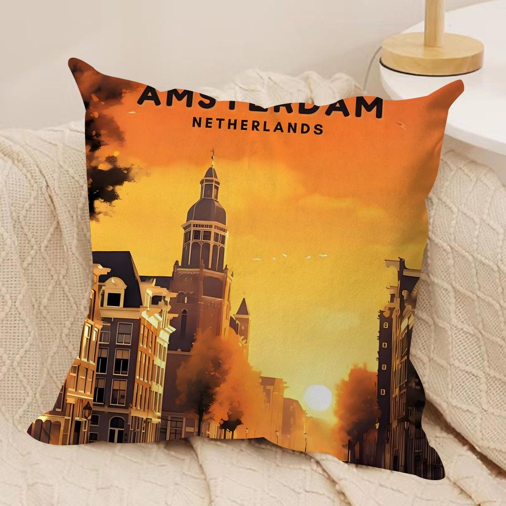AAmsterdam Netherlands Cushion Cover Soft Plush Throw Pillow Cushion CoverDoubleSided Printed Decorative Case for Sofa Decor