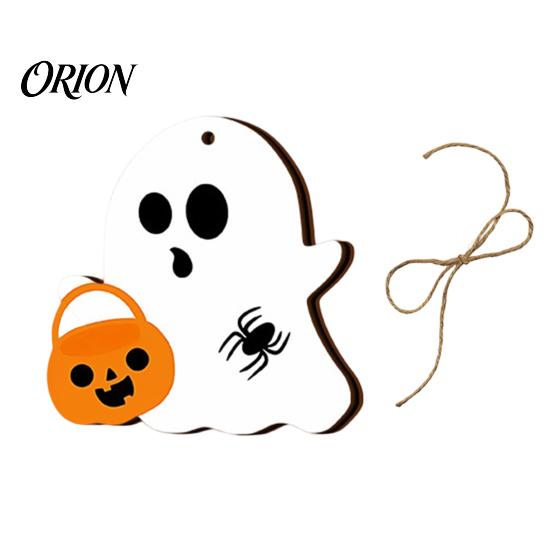 Halloween Tree Ornaments Ghost Wooden Hanging Sign with Hemp Rope, Cute Seasonal Decorations Pendants for Home Party Wall