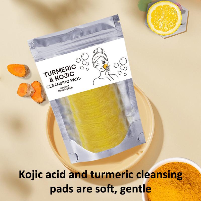20/30/40/50PCS Turmeric Kojic Acid Cleansing Pads Oil Control Brightening Skin Facial Clean Exfoliating Sponges Skincare Tools