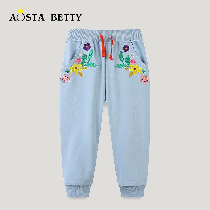 2025 New Girls' Spring & Autumn Sports Trousers with Fashionable Embroidery for Kids