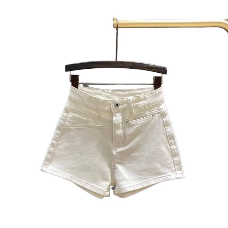 Korean Style Women's Off-White High-Waisted Denim Shorts - Spring/Summer 2026 New Arrival, Simple and Slimming Casual Fit