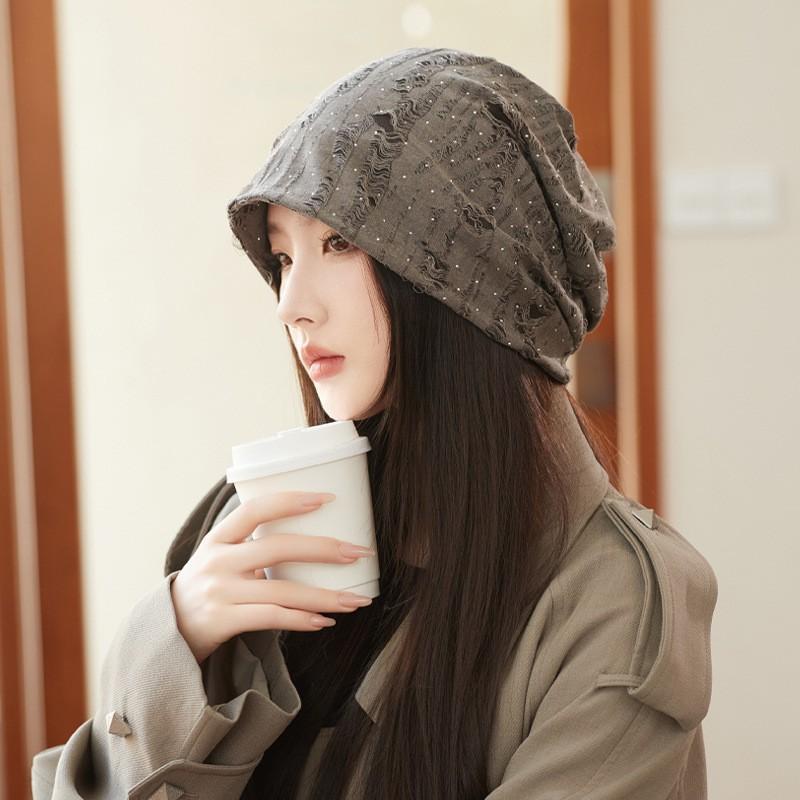 Autumn Hat Female Gypsy Hole Pile Hat Big Head Circumference Show Face Small Baotou Hat Fashion Versatile Cold Hat