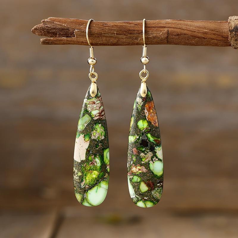Bohemian emperor stone long water drop pendant earrings popular natural stone jewelry in Europe and America