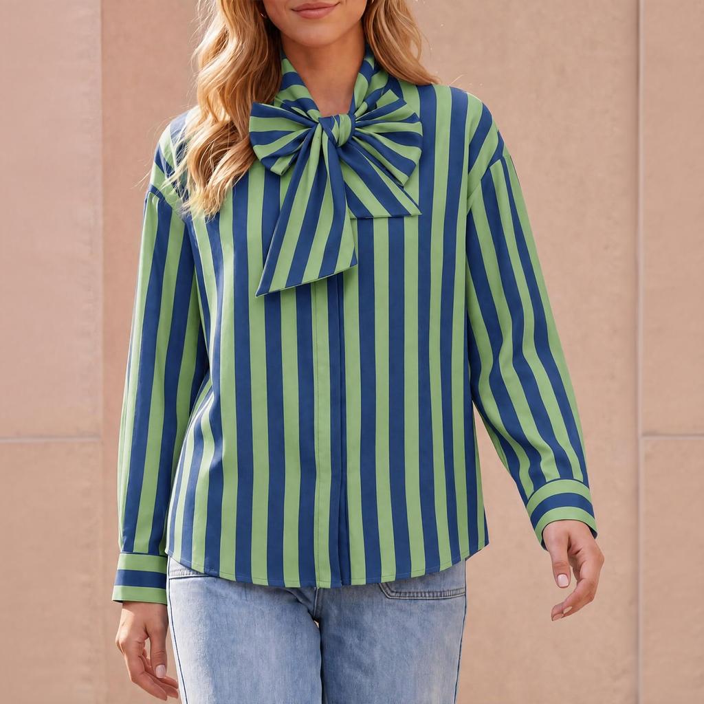 Camicia a maniche lunghe a righe da donna con vestibilità ampia - Blusa casual autunnale per l'uso quotidiano