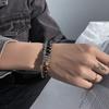 Mens Matte Stone Beaded Bracelet Double Layer Titanium Steel Unisex Fashion Wristband Durable Stylish Accessory