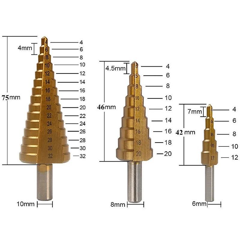 18/12/6Pcs Step Drill Bit Saw Drill Bit Set Titanium Milling Cutter 4-12 4-20 4-32mm 3 6 8mm For Woodworking Metal Core Hole Opener