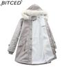 BITCED Autumn/Winter Detachable Fur Collar Women's Parka Long-Sleeved Hooded Cotton Coat Fleece Overcoat