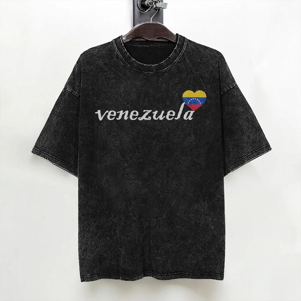 Venezuela With Heart Flag Venezuelan T Shirt Washed 100 Cotton Street TShirt  Novelty Men Women Streetwear Summer Tee Shirt