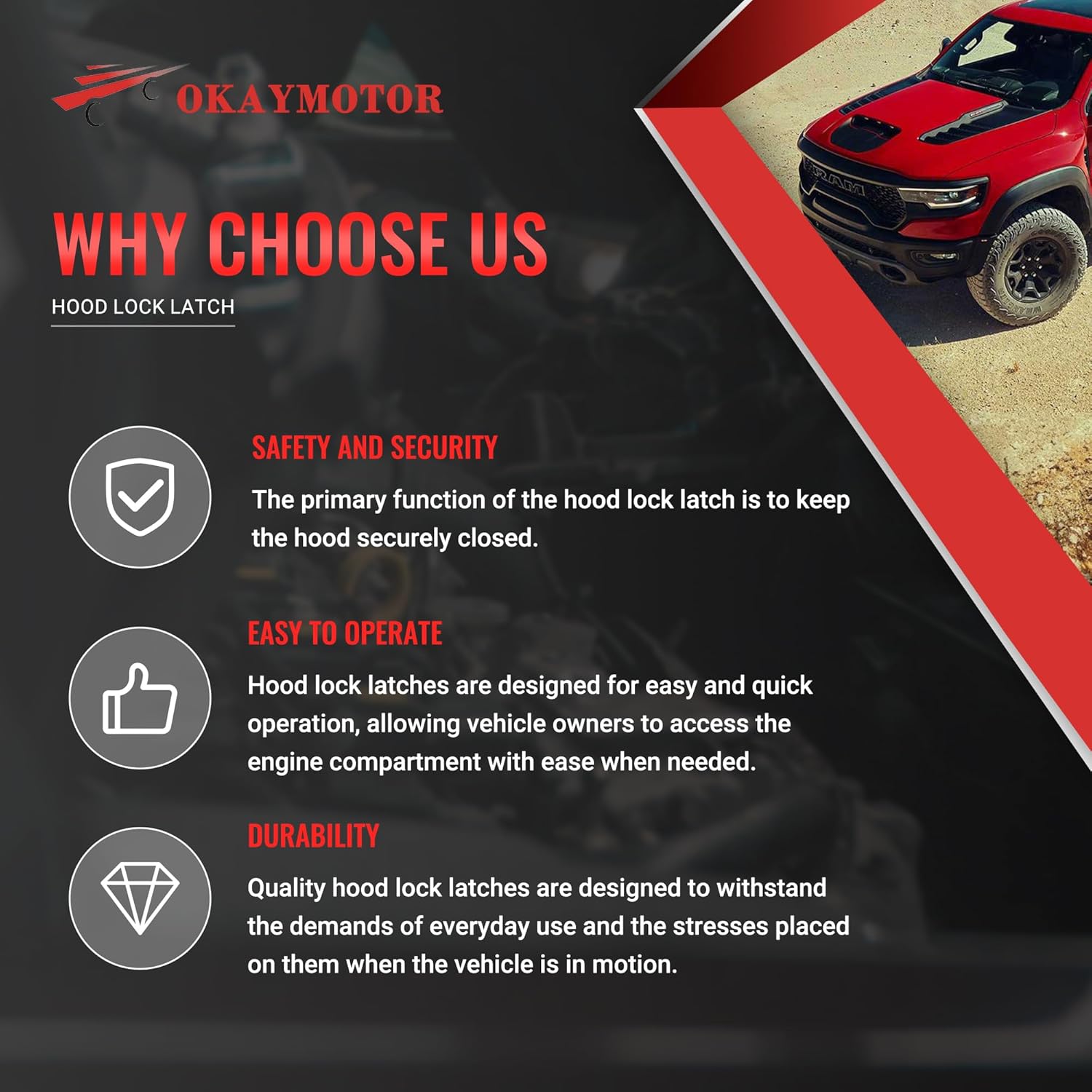 

68159725AA 68159725AB Замок капота с датчиком для 2013-2023 Ram 1500 2014-2015 Ram 2500 2019-2022 Ram 1500 Classic 3.0L 3.6L 5.7L 6.2L DLA2194