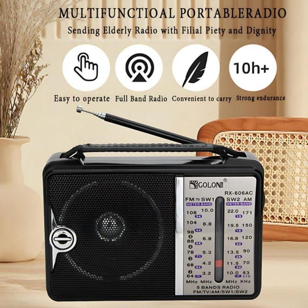 

Portable RX-606AC Radio FM/AM/SW1/SW2 4 Band Multiband Radio Receiver Durable Retro Radio
