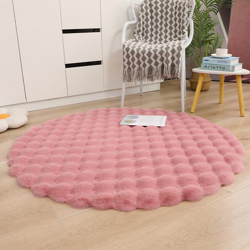 Round White Faux Wool Rug – Long Pile Floor Mat for Living Room, Bedroom, or Vanity Desk