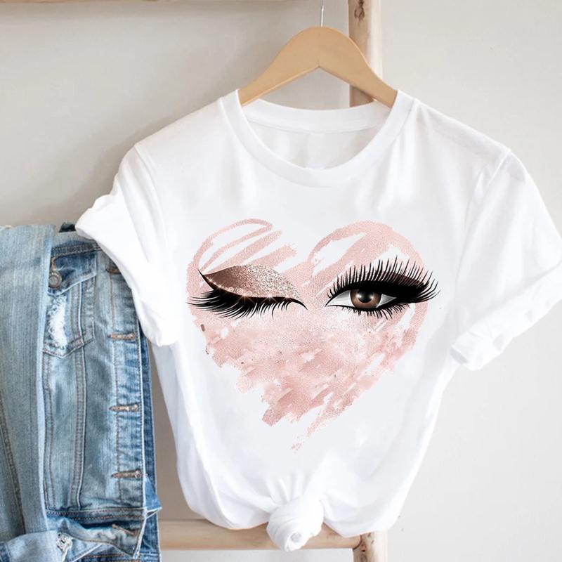 (European size)Eyelashes Women Summer Crown Eye Lashes Printing Fashion T-shirt Short Sleeve Lady Print Tee Top Female Clothing Casual Graphic T-shirt