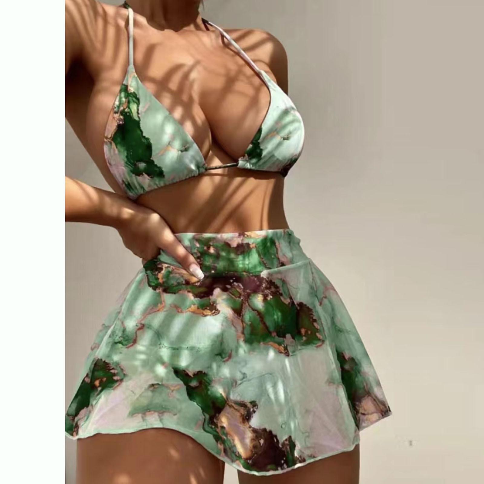 

Женский сексуальный бюстгальтер с пуш-ап и принтом, пляжный комплект бикини, купальник, пляжная одежда L зелёный