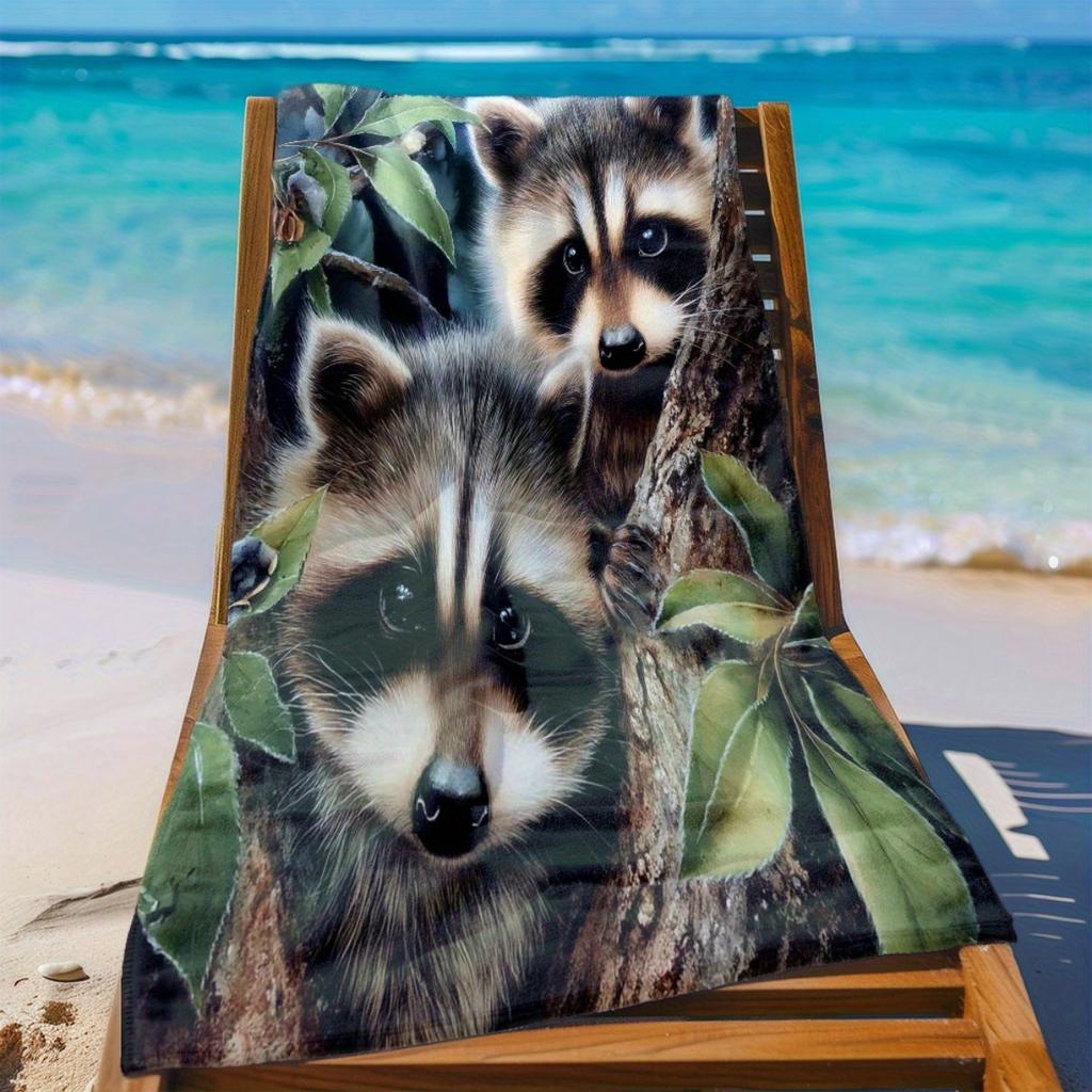 Wildlife Raccoon 2D Flat Printed Beach Towel 1Pc Microfiber Sandproof Waterproof Seaside Camping Sunbathing Mat