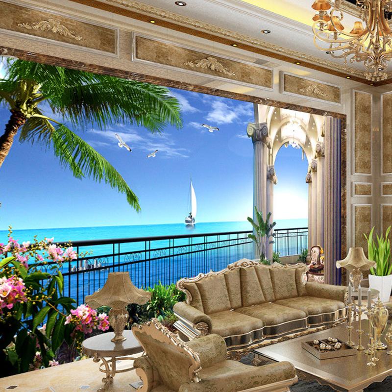 3D Wallpaper Stereo Seaside Landscape Balcony Mural Living Room Dining Room Backdrop Wall Murals