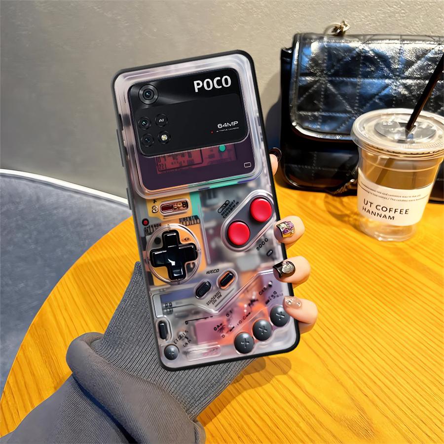 Capa para Xiaomi Poco M5 M3 M4 M7 Pro C71 C50 F1 C75 F3 C61 C40 X3 X4 X5 X7 Pro Preta Capa de Telefone Macia Console de Jogo Retrô