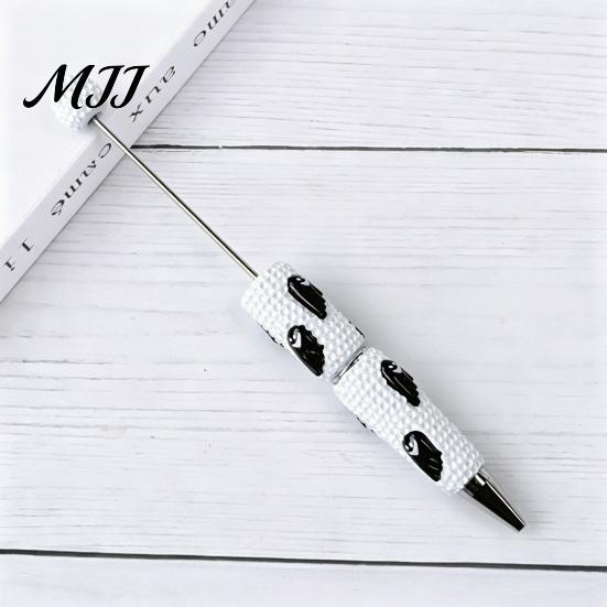 Unique DIY Crafting Supplies Halloween Rhinestone Beadable Pen, Sparkly Cat Pumpkin Ghost Plastic Beaded Cartoon Writing Pens Glitter Black