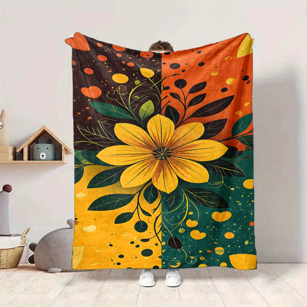 1pc Floral Vibrant Blanket, Lightweight Flannel Throw Blanket for Sofa, Bed, Travel, Camping, Living Room, Office, Couch, Chair, and Bed