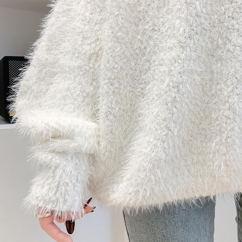 Women's Faux Mink V-Neck Pullover Sweater