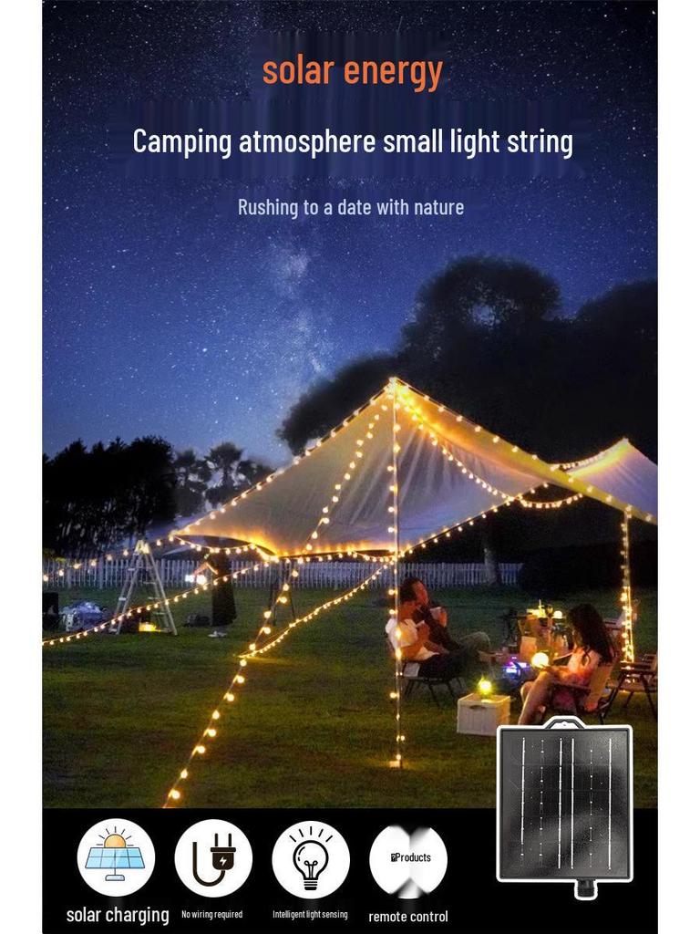 Solar Color-Changing LED Starry String Lights - Waterproof Popcorn Fairy Lights for Camping and Outdoor Tent Decor
