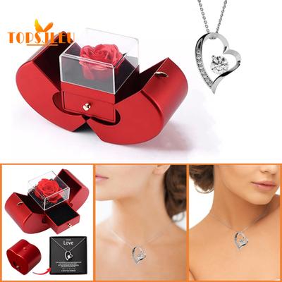 Damen-Halskette mit Aufbewahrungsetui, ultraleicht, lichtecht, funkelnde Schmuck-Halskette, Grußkarte, konservierte Rose als Geschenk