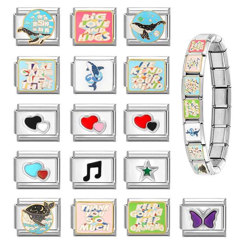 New Creative Whale Words Butterfly Star Heart Italian Charm Links Fit 9mm Bracelet Stainless Steel Women DIY Making Jewelry Gift
