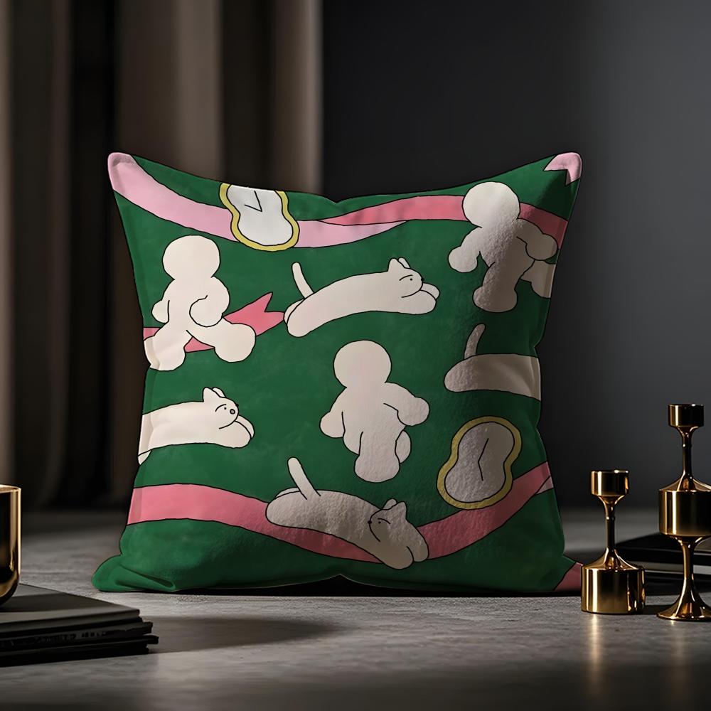 Japanese Hakowasa Warm Illustration Cushion Cover Anti-dustmite Pillowcase Invisible Zipper Silky Short Plush Sofa Cushion Cover