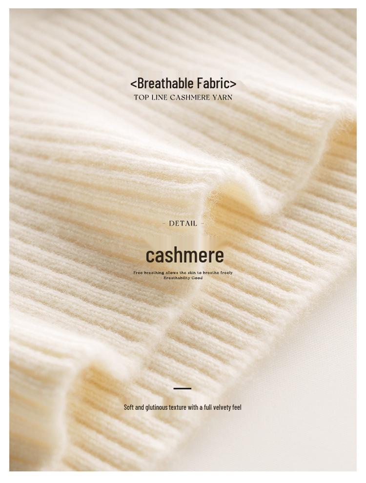 Women's Retro High-Neck Cable Knit Cashmere Sweater, Loose-Fit, Light Color, Pullover Style